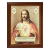 15 1/2" x 19 1/2" Walnut Finish Frame with Gold Accent and a 12" x 16" Sacred Heart of Jesus - Enthronement Textured Art
