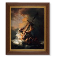 10 1/2" x 12 1/2" Walnut Finish Beveled Frame with 8" x 10" Rembrandt: The Storm on the Sea of Galilee Textured Art