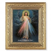 12 1/2" x 14 1/2" Ornate Gold Leaf Antique Frame with 8" x 10" Gold Divine Mercy Print
