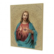 8" x 10" Gold Foil Mosaic Plaque of The Sacred Heart of Jesus.