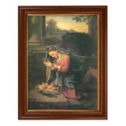 15 1/2" x 19 1/2" Walnut Finish Frame with Gold Accent and a 12" x 16" Our Lady Worshiping the Child Textured Art