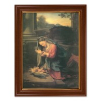 15 1/2" x 19 1/2" Walnut Finish Frame with Gold Accent and a 12" x 16" Our Lady Worshiping the Child Textured Art