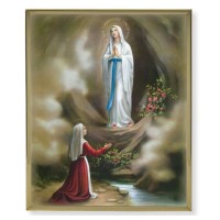 11" x 14" Gold Plaque Frame with a Our Lady of Lourdes Print