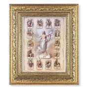 12 1/2" x 14 1/2" Ornate Gold Leaf Antique Frame with 8" x 10" Stations of the Cross Print