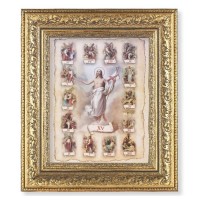 12 1/2" x 14 1/2" Ornate Gold Leaf Antique Frame with 8" x 10" Stations of the Cross Print