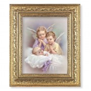 12 1/2" x 14 1/2" Ornate Gold Leaf Antique Frame with 8" x 10" Guardian Angels Print