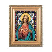 5.5" x 7" Antique Gold Frame with a 4.5" x 5.5" Sacred Hearts Stained Glass Art