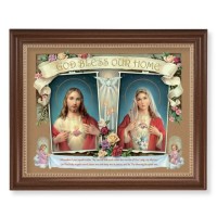 13 1/2" x 16 9/16" Walnut Finished Frame with 11" x 14" House Blessing- Sacred Heart of Mary and Immaculate Heart of Mary Textured Art