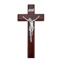 10" Dark Cherry Wood Cross with a Fine Pewter Corpus