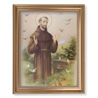 13 1/2" x 16 9/16" Gold Leaf Antique Finished Frame with 11" x 14" Saint Francis Textured Art