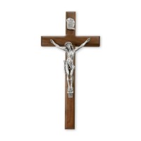 15" Walnut Cross with Antique Fine Pewter Corpus