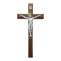 15" Heirloom Quality Walnut Cross with Silver Finish Italian Corpus