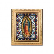8 1/4" x 10 1/4" Gold Ornate Frame with a 6" x 8" Our Lady of Guadalupe Textured Glass Artwork