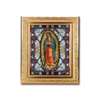 8 1/4" x 10 1/4" Gold Ornate Frame with a 6" x 8" Our Lady of Guadalupe Textured Glass Artwork