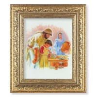 12 1/2" x 14 1/2" Ornate Gold Leaf Antique Frame with 8" x 10" Jesus the Carpenter Print