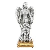 4 1/2" Pewter Saint Guardian Angel with Boy Statue Gift Boxed