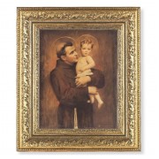 12 1/2" x 14 1/2" Ornate Gold Leaf Antique Frame with 8" x 10" St. Anthony with Jesus Print