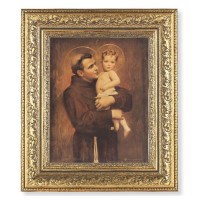 12 1/2" x 14 1/2" Ornate Gold Leaf Antique Frame with 8" x 10" St. Anthony with Jesus Print