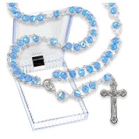 Blue Crystal Ladder Rosary in a Plastic Hinged Box