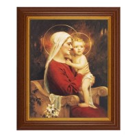 10 1/2" x 12 1/2" Walnut Finish Beveled Frame with 8" x 10" Madonna And Child Textured Art