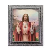 10 1/2" x 12 1/2" Grey Oak Finish Frame with an 8" x 10" Sacred Heart of Jesus Print