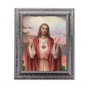 10 1/2" x 12 1/2" Grey Oak Finish Frame with an 8" x 10" Sacred Heart of Jesus Print