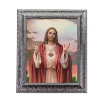 10 1/2" x 12 1/2" Grey Oak Finish Frame with an 8" x 10" Sacred Heart of Jesus Print