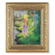 12 1/2" x 14 1/2" Ornate Gold Leaf Antique Frame with 8" x 10" Guardian Angel with Girl Print