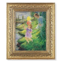 12 1/2" x 14 1/2" Ornate Gold Leaf Antique Frame with 8" x 10" Guardian Angel with Girl Print