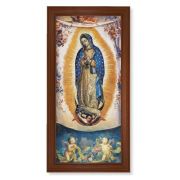 17 1/4" x 33 1/4" Walnut Finished Beveled Frame with 14" x 30" Our Lady of Guadalupe Textured Art