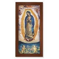 17 1/4" x 33 1/4" Walnut Finished Beveled Frame with 14" x 30" Our Lady of Guadalupe Textured Art