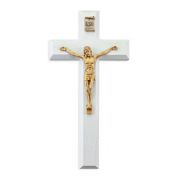 7" White Wood Cross with Museum Gold Finish Corpus