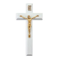 7" White Wood Cross with Museum Gold Finish Corpus