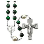8mm Green Tiger Eye with 10mm Pearl Capped Our Father Bead Rosary