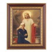 11 1/2" x 13 1/2" Cherry Frame with Gold Trim with an 8" x 10" Jesus with Sailor Print