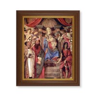 10 1/2" x 12 1/2" Walnut Finish Beveled Frame with 8" x 10" Madonna Throne of Angels and Saints Textured Art