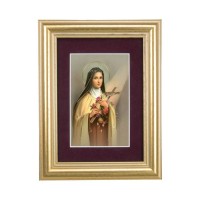 5 1/4" x 6 3/4" Gold Leaf Frame-Burgundy Matte with a 2 1/2" x 3 3/4" Saint Therese Print 5 1/4" x 6 3/4" Gold Leaf Frame-Burgundy Matte with a 2 1/2" x 3 3/4" Saint Therese Print