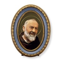 5 1/2" x 7 1/2" Oval Gold-Leaf Frame with a Saint Pio Print