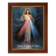 15 1/2" x 19 1/2" Walnut Finish Frame with Gold Accent and a 12" x 16" Divine Mercy Textured Art