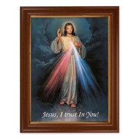 15 1/2" x 19 1/2" Walnut Finish Frame with Gold Accent and a 12" x 16" Divine Mercy Textured Art