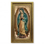 11 5/8" x 19" Ornate Gold Leaf Wood Frame with an Our Lady of Guadalupe Textured Art