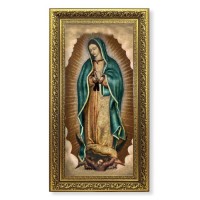 11 5/8" x 19" Ornate Gold Leaf Wood Frame with an Our Lady of Guadalupe Textured Art