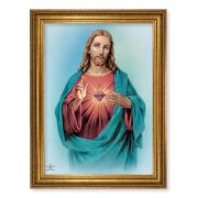 23.5" x 31" Antique Gold Leaf Beveled Frame, Roping Detail with 19" x 27" Sacred Heart of Jesus Textured Art