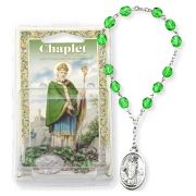 St Patrick Green Faceted Glass Bead Chaplet with Prayer Card