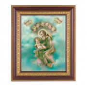 11 1/2" x 13 1/2" Cherry Frame with Gold Trim with an 8" x 10" Saint Joseph and Child Print