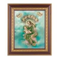 11 1/2" x 13 1/2" Cherry Frame with Gold Trim with an 8" x 10" Saint Joseph and Child Print