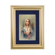 5 1/4" x 6 3/4" Gold Leaf Frame-Navy Blue Matte with a 2 1/2" x 3 3/4" Immaculate Heart of Mary Print