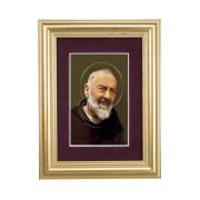 5 1/4" x 6 3/4" Gold Leaf Frame-Burgundy Matte with a 2 1/2" x 3 3/4" Saint Pio Print
