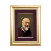 5 1/4" x 6 3/4" Gold Leaf Frame-Burgundy Matte with a 2 1/2" x 3 3/4" Saint Pio Print 5 1/4" x 6 3/4" Gold Leaf Frame-Burgundy Matte with a 2 1/2" x 3 3/4" Saint Pio Print