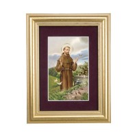 5 1/4" x 6 3/4" Gold Leaf Frame-Burgundy Matte with a 2 1/2" x 3 3/4" Saint Francis Print 5 1/4" x 6 3/4" Gold Leaf Frame-Burgundy Matte with a 2 1/2" x 3 3/4" Saint Francis Print